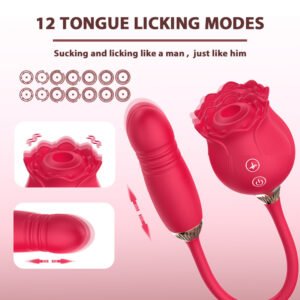 Dual-Head Tongue-Licking Suction Rose Vibrating Egg, G-Spot Clitoral Stimulator for Women, Couples Teasing Adult Toy