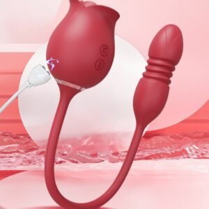 Rose Flower Suction Vibrating Egg, Telescopic Dual-Head Vibrator, Adult Pleasure Toy for Internal Stimulation